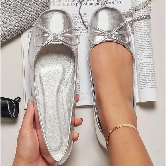NWT- Silver Metallic Ballet Flats - Picture 1 of 2